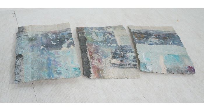 Lot 540 3pc Modernist Wall Hanging Marbled Patchwork Pape