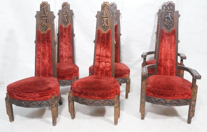 Lot 576 Set of 6 WITCO chairs. Red crushed velvet upholst