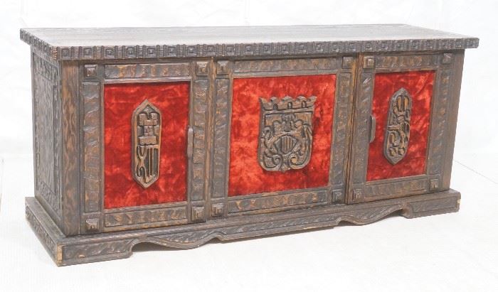 Lot 577 WITCO Carved Wood Credenza Sideboard. Red crushed