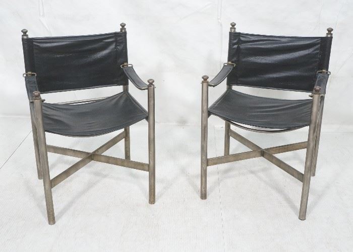 Lot 582 Pr of Campaign Style Stainless Armchairs. Moderni