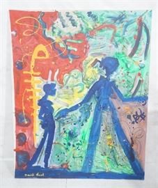 Lot 595 DANIEL HAREL Modernist Abstract Figural Painting.