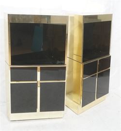 Lot 598 2Pc Modernist Brass Bar Cabinets. Black and brass
