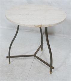 Lot 190 Round Travertine Marble Top Modernist Side Table.