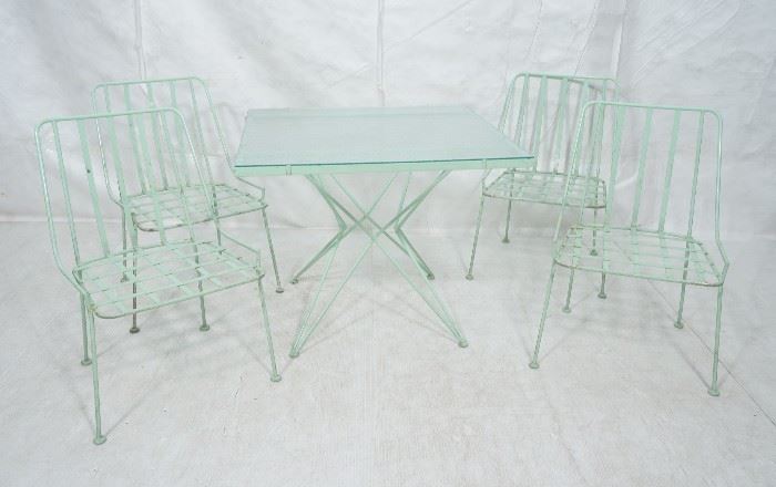 Lot 296 5pc Green Painted Patio Dining Set. Set 4 Chairs 