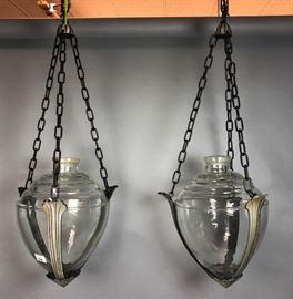 Lot 542 Pr of Hanging Apothecary Jars. Glass vessels in m