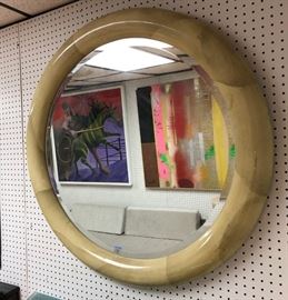 Lot 546 Faux KARL SPRINGER Decorator Modern Mirror. Round