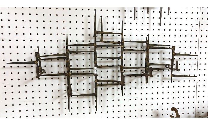 Lot 550 Small Brutalist Nail Wall Sculpture. Welded iron 