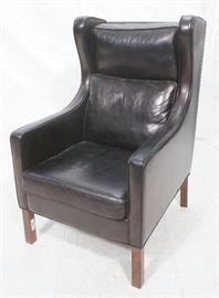 Lot 625 Contemporary Tall Back Black Leather Modern Wing 