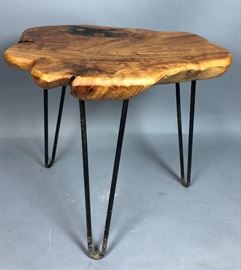 Lot 632 Natural Free Edge Wood Slab Side Table. 3 black m