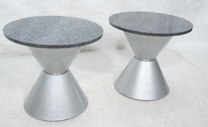 Lot 646 Pr Gray Granite Top Corseted Side Tables. Moderni