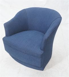 Lot 680 Modernist Blue Fabric Swivel Lounge Chair. Slight