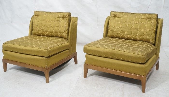 Lot 685 Pr Green Gold Embroidered Fabric Lounge Chairs. A