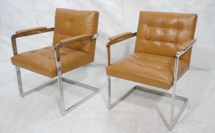 Lot 686 Pr Chrome Frame Leather Lounge Chairs. Quilt stit