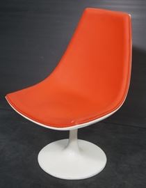 Lot 694 Tulip Style Red Vinyl Swivel Side Chair. White fi