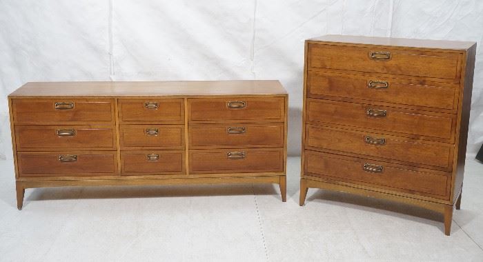 Lot 696 2Pc Modern Walnut Bedroom Set. High and low chest