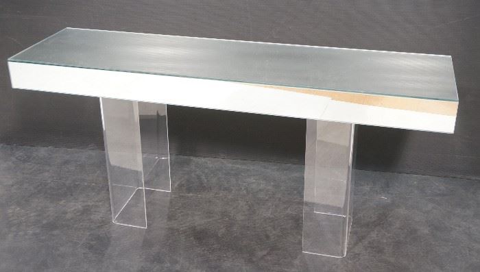 Lot 713 Mirror Top Lucite Base Modernist Hall Table. Doub