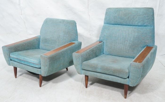 Lot 728 Pr Mid Century Modern Turquoise Fabric Lounge Cha