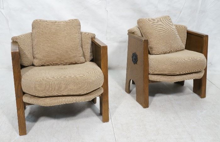 Lot 743 Pr Modern Wood Lounge Chairs. 5 sided wood frame 