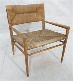 Lot 747 Wide Modernist Wood Frame Rush Seat Lounge Chair.