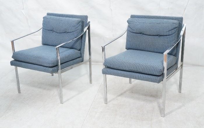Lot 763 Pr Modernist Chrome Frame Lounge Chairs. Angled f