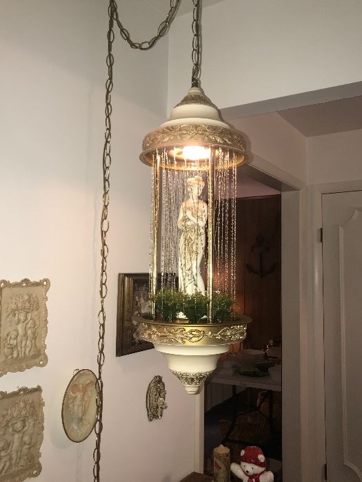  Vintage mineral oil drip drop Greek goddess hanging lamp 