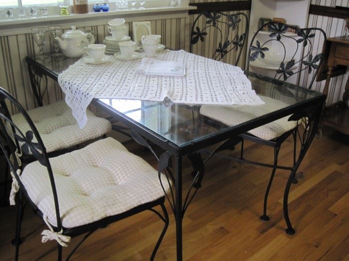 glass & iron table & chairs