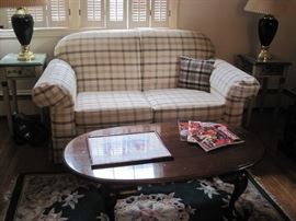 loveseat, coffee table, pair end stands & pair lamps