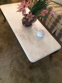 VICTORIAN MARBLE TOP COFFEE TABLE MAHOGANY ROSE WOOD ANTIQUE 