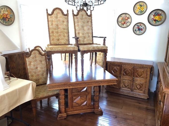 Dining table, chairs, buffet and china hutch