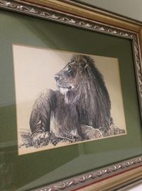Framed and matted lion