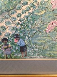 Framed and matted folk art 