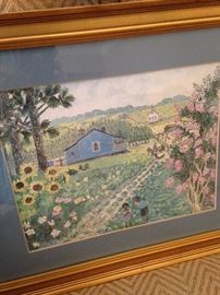 Framed and matted folk art