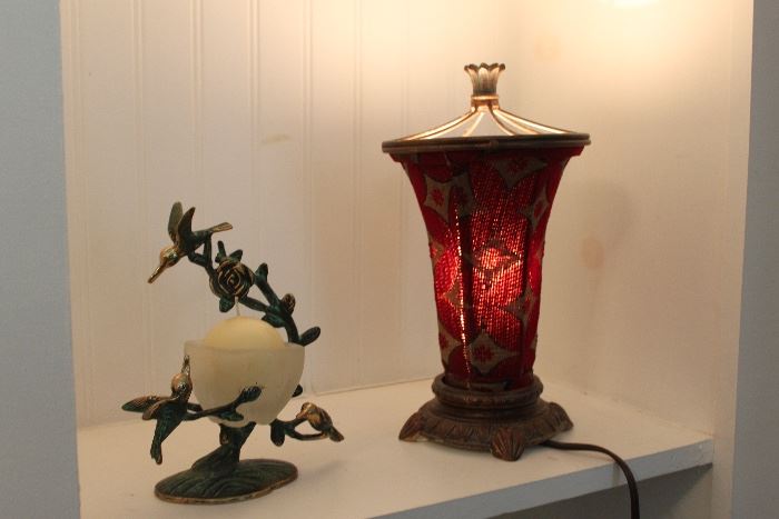 Home Decor- Brass Hummingbirds and Fabric Lamp