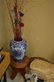 Cute wood carved stand; vase.