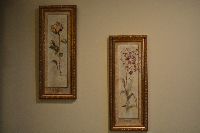 Framed wall art:  set of four flowers.