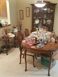 Vintage dining table, leaf and chairs with matching China cabinet