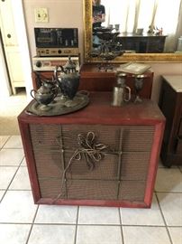 Vintage Heathkit cabinet, speaker, tuner, and receiver