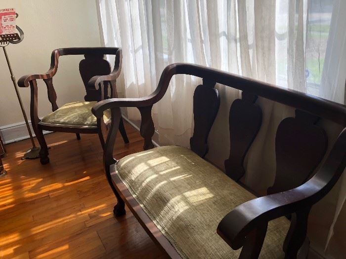 Antique mahogany settee and chair parlor set
