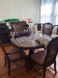Dining table with six chairs
Including two leaves and table pads
Solid pecan
Excellent condition
Purchased circa 1985
