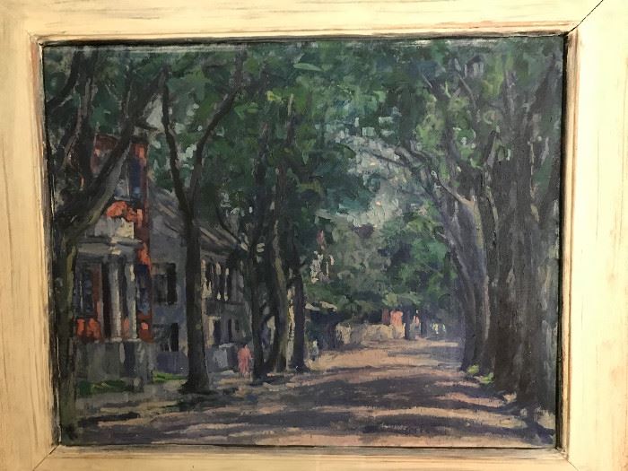Attributed to Frank Swift Chase oil on canvas Nantucket street scene