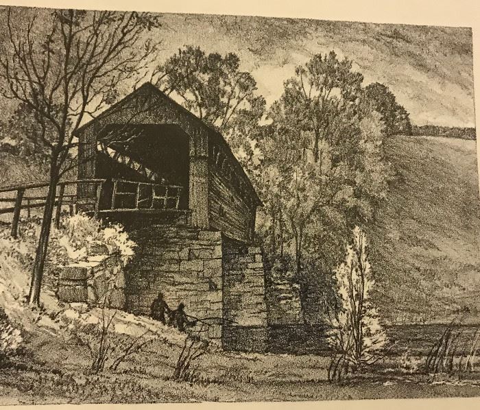 Original lithographs of Gainesville, NY covered bridge