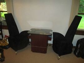 Kid game, futuristic pair of chairs, black fabric