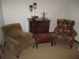 Side chair, stools and cabinet