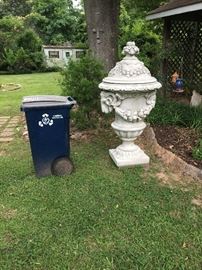 Gorgeous large urn. I put recycling trash can beside to give an idea of how large it is!  Amazingly gorgeous. Perfect for your estate garden. 