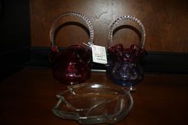 Fenton Baskets - Cranberry and Handpainted