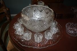 Large Crystal Punch Bowl, Plate, Cups and Ladle