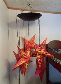 Hanging Indonesian paper star lanterns light fixture