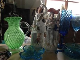 Colored Glass, Staffordshire Figures