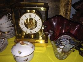 Amos Clock, Herend Covered Dish, Signed Art Glass Vase