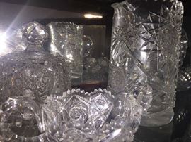 HUGE COLLECTION OF CUT GLASS--MANY SIGNED PIECES--HAWKES